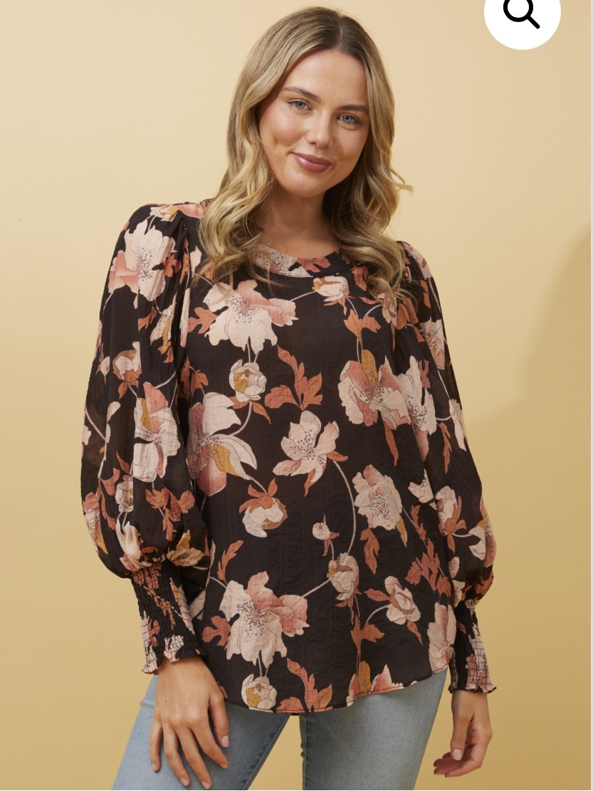 Nwt Caroline Morgan 14 Balloon Sleeves Blouse Floral